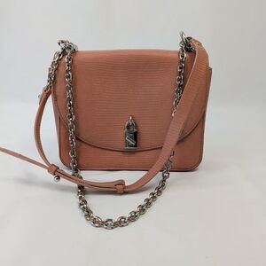 Rebecca Minkoff Lock Crossbody Bag Lizard Embossed Leather Dusty Pink Silver